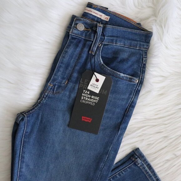 NEW Levi's 724 High Rise Straight Crop Ripped Jeans Size 25 - Picture 4 of 9